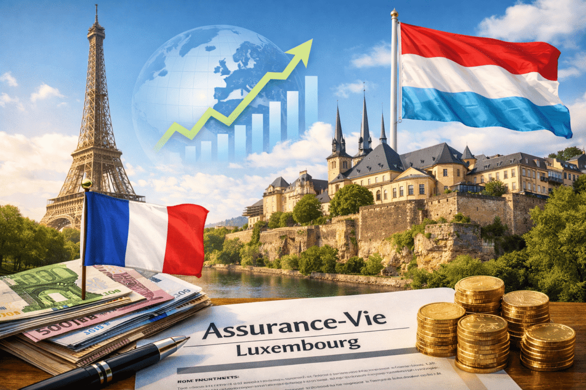 Assurance-vie luxembourgeoise : document de contrat, euros et Luxembourg en arrière-plan